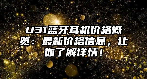 U31藍牙耳機價格概覽：最新價格信息，讓你了解詳情！